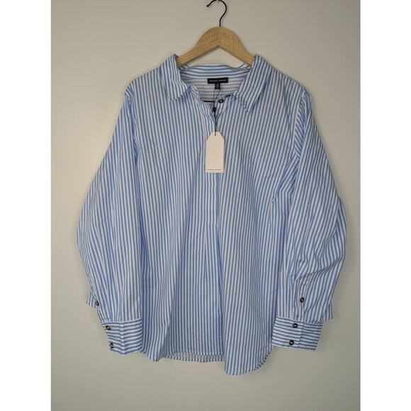 NWT Universal Standard Blue White Striped Elbe Stretch Classic Fit Poplin Shirt - Picture 2 of 8